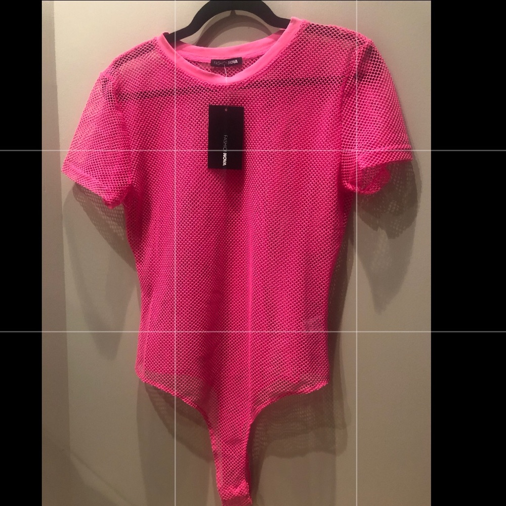 NWT Fashion nova pink mesh bodysuit XL